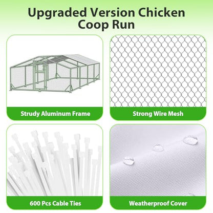 26x10x6.5 FT Extra Large Metal Chicken Coop with Perch & Split Door | Heavy Duty Duck Pen with Aluminum Frame & 2 Pack Cover & Strong Wire Mesh, Large Animal Run for Chicken, Duck, Goat, Rabbit