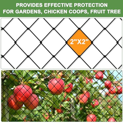 Bird Netting - 50'x50' Heavy Duty Nylon Net with 2' Mesh for Garden Protection, Chicken Coop, Fruit Tree, Orchard Against Squirrels, Deer - size: 2", 50' x 50'