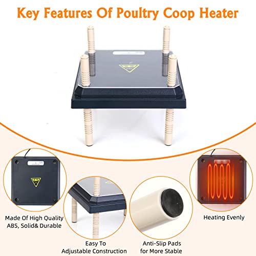 Brooder Heater for Chicks: Chick Brooder Heating Plate with Easy- Cleaning Plate Poultry Coop Heater Chicks Warmer 10" x 10" for 15 Chicks Adjustable Height Brooding Heater 15 Watts - color: Black-10x10