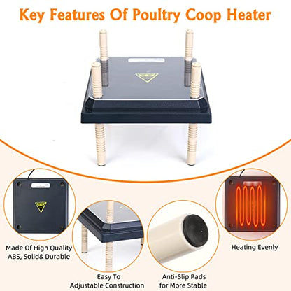 Brooder Heater for Chicks: Chick Brooder Heating Plate with Easy- Cleaning Plate Poultry Coop Heater Chicks Warmer 10" x 10" for 15 Chicks Adjustable Height Brooding Heater 15 Watts - color: Black-10x10