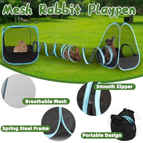 YUEPET Outdoor Guinea Pigs Playpen with Tunnel Pop up Bunny Enclosure Portable Cube Tent Collapsible Small Animal Playpen for Rabbit Guinea Pig Ferret Hamster Kitten Puppy Exercising Hiding Playing