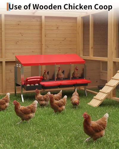4 Hole Roll Away Chicken Nesting Box - Chickens Laying Box with Removable Tray, Easy Egg Collection & Cleaning, Metal Nesting Boxes for Backyard, Farm, Poultry Coop, with Bracket Legs - color: red, size: 4 Compartments with legs