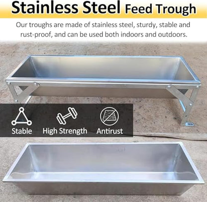 Large Capacity Animal Feed Trough Weatherproof, Stainless Steel Dogs Goats Cows Horse Watering Trough, Portable Poultry Pasture Feeders Outdoor Farms(L 85cm(33 1/2") x W 60cm(23 3/5")) - size: L 85cm(33 1/2") x W 60cm(23 3/5")