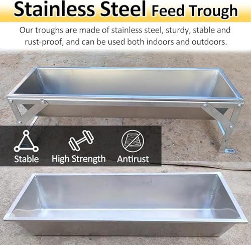 Large Capacity Animal Feed Trough Weatherproof, Stainless Steel Dogs Goats Cows Horse Watering Trough, Portable Poultry Pasture Feeders Outdoor Farms(L 160cm(63") x W 60cm(23 3/5")) - size: L 160cm(63") x W 60cm(23 3/5")