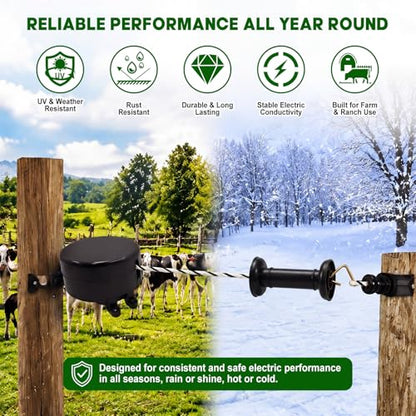 Moxweyeni 2 Set Electric Fence Gate Handle Kit, Retractable Insulated Reusable Electric Fence Handle Built in 5m Energizing Rope for Farm Ranch Livestock Electric-Fencing Gate Connector