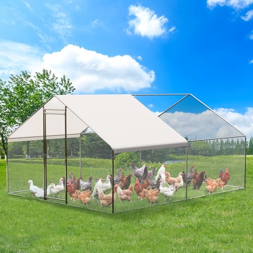 GarveeTech Large Walk-in Chicken Coop with Run, 9.8' x 13.1' Outdoor Chicken Runs for Yard with Cover, Metal Poultry Cage for Chickens, Ducks, Birds - size: 153.5"L x 118.1"W x 78.0"H