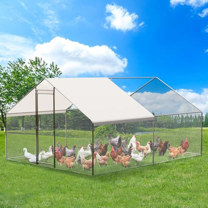 GarveeTech Large Walk-in Chicken Coop with Run, 9.8' x 13.1' Outdoor Chicken Runs for Yard with Cover, Metal Poultry Cage for Chickens, Ducks, Birds - size: 153.5"L x 118.1"W x 78.0"H