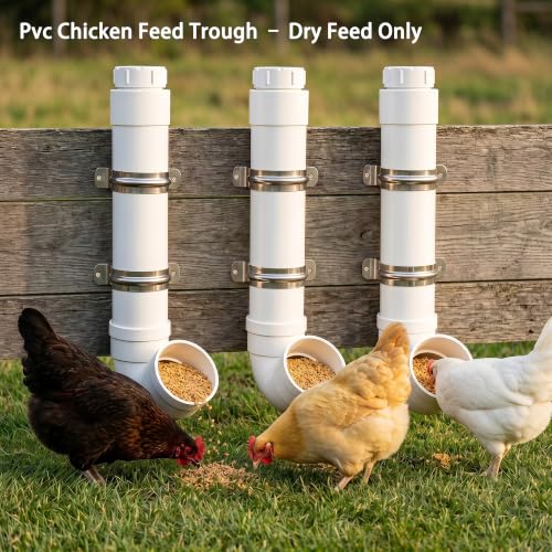 Homar 1pces PVC Chicken Feeder-No Waste PVC Pipe Chicken Feeder,Installation and Refilling are Both Very Simple, Making Feeding Time Easy and Enjoyable Size 19.3“ L x 6.7” W x 3.8" ID - size: 1pc