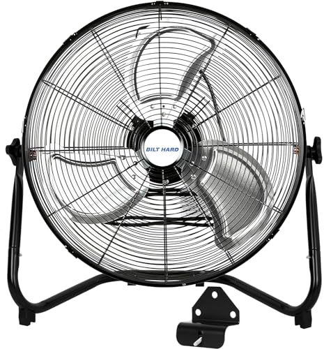 BILT HARD 4650 CFM 20" High Velocity Floor Fan, 3-Speed Heavy Duty Metal Fan with Wall-Mounting System, Industrial Shop Fan for Commercial, Garage, and Greenhouse