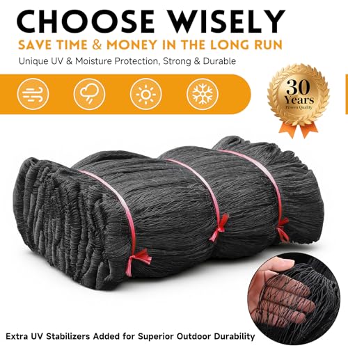 Heavy Duty Aviary Netting 25x50 ft, 1" Mesh Reinforced HDPE Poultry Netting, Anti-Tangle Bird Netting for Chicken Coop, Hawk Deterrent for Chickens, Garden & Crop Protection - style: 25' x 50' - 1"