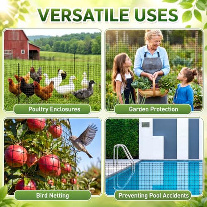 Windyun 2 Roll Plastic Mesh Fence, Black Safety Temporary Garden Fencing Animal Barrier Netting for Animal Deer Rabbit Chicken Dog Poultry Construction Snow Fence Patio(50 ft) - size: 50 ft