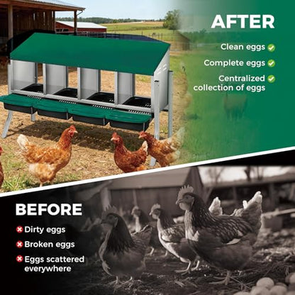 Garvee 4-Hole Rollaway Chicken Nesting Box for Hens –Chicken Nest Box with Removable Trays, Easy Egg Collection & Cleaning, Wall Mount or Freestanding, Sturdy Chicken Laying Boxes, Green - color: Green-4 grids with legs