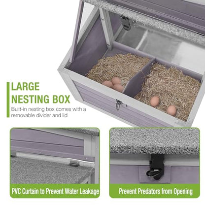 GUTINNEEN Chicken Coop Outdoor Wooden Portable Hen House Expandable Poultry Cage with Nesting Box,Perches,Waterproof Roof