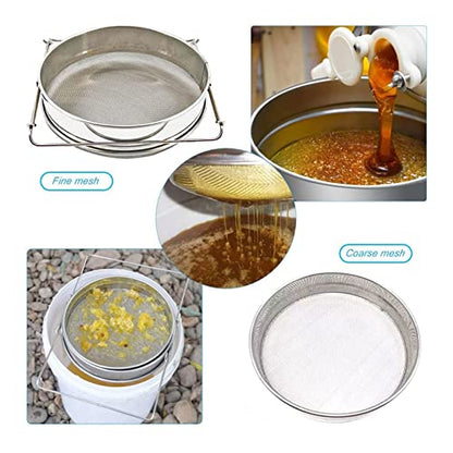 Honey Strainer for 5 Gallon Bucket Stainless Steel Double Sieve Honey Filter Strainer for Clean Honey with Up to 16.5 inches Extendable Arms