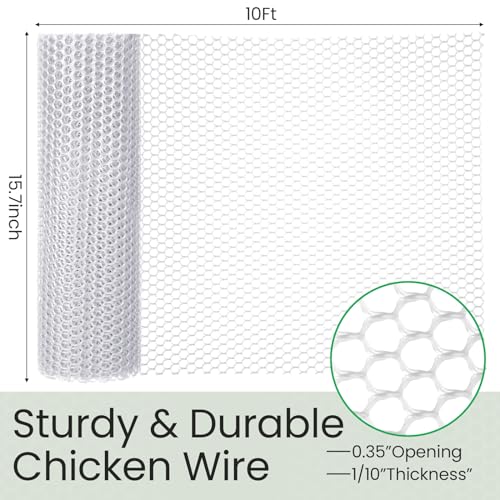 Landical 6 Rolls Plastic Chicken Wire Fencing Mesh 120 x 15.7 Inch Each Plastic Mesh Fence with Zip Ties Hexagonal Poultry Netting Garden Fencing Cat and Bird Netting (White) - color: White