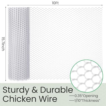 Landical 6 Rolls Plastic Chicken Wire Fencing Mesh 120 x 15.7 Inch Each Plastic Mesh Fence with Zip Ties Hexagonal Poultry Netting Garden Fencing Cat and Bird Netting (White) - color: White