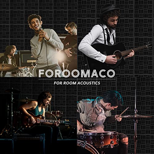Foroomaco Grid Acoustic Foam Panels, 12.6 x 12.6 x 2 in, 12 Pack, Black | Large sound absorbing acoustic panels for walls reduce echo and room reflections in studios, podcast rooms and home offices - color: Grid Black
