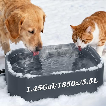 IPOW Extra Large Heated Pet Bowl with 5 Layers Design for Heating & Heat Preservation Provides Drinkable Water & Food in Winter Heated Water Bowl for Cat Rabbit Chicken Duck Squirrel, 194 fl oz - color: Gray