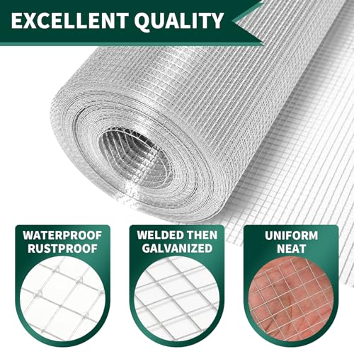 Hardware Cloth 1/2 inch, 19 Gauge 16inx25ft Chicken Wire Fence Wire Mesh Fence Galvanized Hardware Cloth Mesh for Poultry Netting, Garden Fencing, Tree Guard Rolls and Rabbit Cages Snake Fence - size: 1/2inch 16inx25ft