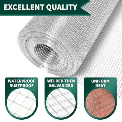 Hardware Cloth 1/2 inch, 19 Gauge 16inx25ft Chicken Wire Fence Wire Mesh Fence Galvanized Hardware Cloth Mesh for Poultry Netting, Garden Fencing, Tree Guard Rolls and Rabbit Cages Snake Fence - size: 1/2inch 16inx25ft