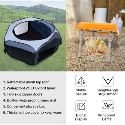 Brooder Box for Chick Starter Kit, Baby Chicken Brooder Pen/Playpen/Tent Pop-Up, Perch Up to 17 Chicks, Kit with Adjustable Heating Plate, Storage Bag, Top Cover, Fixed Pegs, Waterproof Mat, Blue