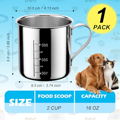 Dog Food Scoop 2 Cup,304 Stainless Steel Measuring Cups with Handle Pet Food Scoop Cup Measuring Scoop for Dogs, Cats, Birds & Rabbits – Ideal for Dry Food & Treats (2 Cup) - size: 2 cup