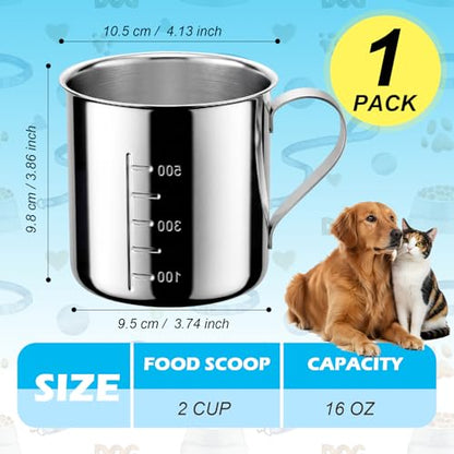 Dog Food Scoop 2 Cup,304 Stainless Steel Measuring Cups with Handle Pet Food Scoop Cup Measuring Scoop for Dogs, Cats, Birds & Rabbits – Ideal for Dry Food & Treats (2 Cup) - size: 2 cup