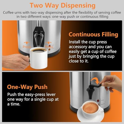45 Cup 8L/2.11Gallon Commercial Coffee Urn, Festa Essential 950W Large Percolate Coffee Maker, Hot Beverage dispenser With Double Dripless Faucet,Quick-Brewing Hot Water Urn for Catering,Home,Events - size: 8L-45Cups