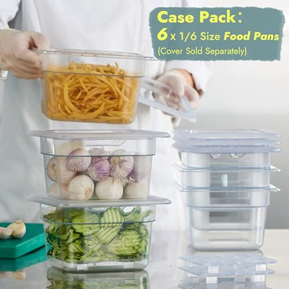 CURTA 6-Pack 1/6 Size 4" Deep NSF Polycarbonate Food Pans | Dishwasher & Freezer Safe Clear Container for Prep Tables, Buffet, Salad Bar, Commercial & Home Kitchen - color: 1/6 Size, size: 4" Deep