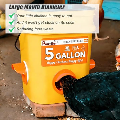 5 Gallon/44 Lbs Automatic Chicken Feeder & Waterer Set with Buckets, No Waste Feeder Port & Waterer Cup, Rain Proof Poultry Feeders, Keeps Out Small Animals, Ideal for Duck, Chick & Turkey