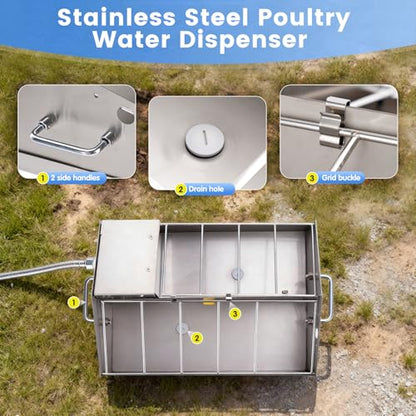 3 in 1 Automatic Chicken Waterer and Feeder Set with Float Valve | Stainless Steel Chicken Water Feeder, Poultry Waterer Dispenser Drinker Watering System for Outdoor Coop Duck Turkey Quail