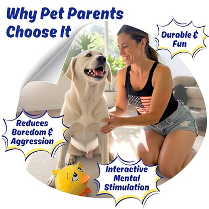Ducky 3 in 1 Plush Duck Dog Chew Toy with Squeaky Ball Inside for Aggressive Chewers, Super Interactive, No Stuffing, Strong Tough Heavy Durable, Birthday Gift Box for Small & Large Breeds - color: Yellow