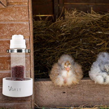Kalekey 2 Pack Transparent PVC Chicken Feeder, Oyster Shell and Grit Feeder Hanging Ground Chicken Coop Feeder with Hanging Hook for Hens & Chicks (White) - color: White