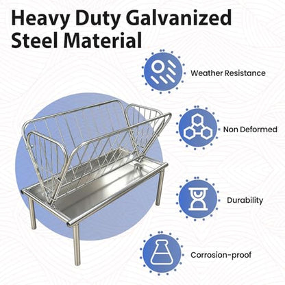 Hay Feeder, Heavy Duty Galvanized Steel, Goat Feeder, Weather Resistant, Livestock Feeder with 2-in-1 Design for Goats Sheep Horses Pasture