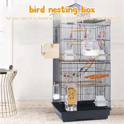 Rypet Parakeet Nesting Box Transparent Design, Thwartwise Bird Nest Breeding Box with Perch Wood Bird Cage House for Cockatiel Lovebirds Budgie Finch Parrotlets Canary XL - size: X-Large