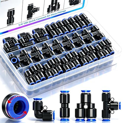 mxuteuk 1/4"OD Push to Connect Fittings Quick Connect Air Hose Fittings,1/4"OD Air Hose Fittings,Air Line Fittings for 1/4" Tube (30PCS) - style: 30PCS 1/4"