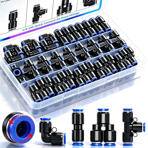 mxuteuk 1/4"OD Push to Connect Fittings Quick Connect Air Hose Fittings,1/4"OD Air Hose Fittings,Air Line Fittings for 1/4" Tube (30PCS) - style: 30PCS 1/4"