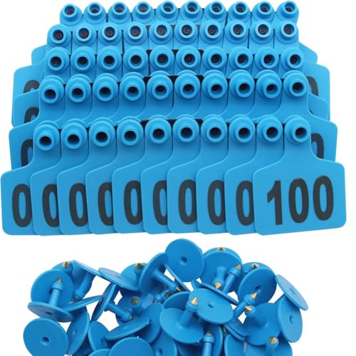 100pcs Livestock Ear Tags,001-100/-/901-1000 Identification Numbered Animal Ear Tag for Cows Cattle Goats Pigs 6 * 7.5cm (2.36 * 2.95in) Blue 001-100 - color: Blue, size: 001-100