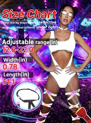 Ella Lust Reflective Rave Leg Wrap for Women - Adjustable Holographic Glow Straps Music Party Accessories EDC Concert Outfits - color: Reflective Rainbow