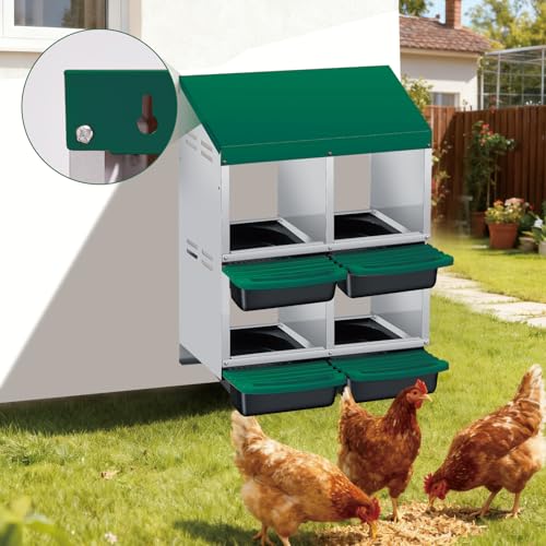 Chicken Nesting Box, 4 Compartment Roll Away Design for High-Volume Egg Collection and Easy Wall Mounting with Metal Legs - color: green, size: 4 holes 2