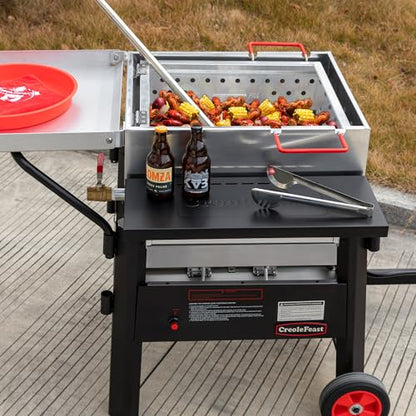 Creole Feast CFB1001A 90 QT Crawfish Boiler, Outdoor Single Sack Propane Gas Cooker with Folding Cylinder Mounting Bracket and Stirring Paddle for Seafood & Crawfish Season, Black - size: 90 quart