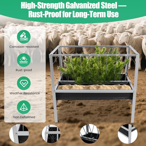 Bacocoo Livestock Feed Trough 2-in-1 for Goats & Sheep - Large Capacity Galvanized Steel Dual-Sided Feeder, Hay & Grain Trough, Black Livestock Feeder for Sheep, Calf, Cow and Horse.