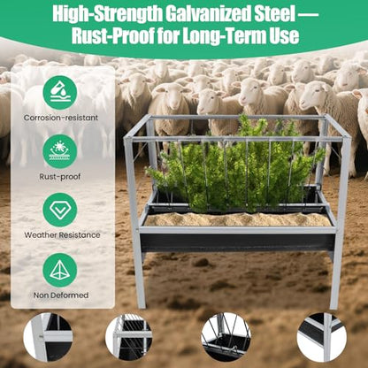 Bacocoo Livestock Feed Trough 2-in-1 for Goats & Sheep - Large Capacity Galvanized Steel Dual-Sided Feeder, Hay & Grain Trough, Black Livestock Feeder for Sheep, Calf, Cow and Horse.