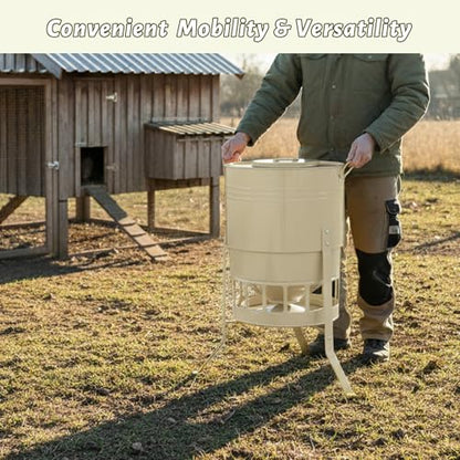 KOL Chicken Feeder No Waste for Coop & Outdoors, 16 Port 50lbs Poultry Feeder with Spill-Control Design, Rust-Proof Powder Coated Metal & Smooth Safe Edges (Jade White) - color: Jade White