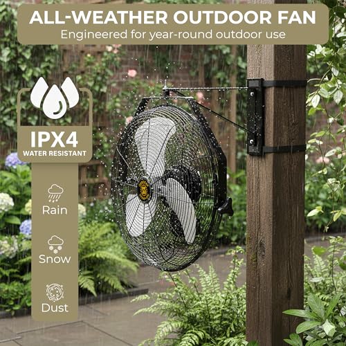 ZeboZap Walll and Pillar Mount Fan18 Inch IP44 Waterproof, 10ft Power Cord, 3 Speed, 4000CFM, Best for Commercial, Warehouse, Greenhouse, Workshop, Covered Patio, Gazebo and Factory, ETL Certified
