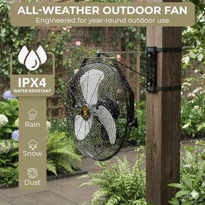 ZeboZap Walll and Pillar Mount Fan18 Inch IP44 Waterproof, 10ft Power Cord, 3 Speed, 4000CFM, Best for Commercial, Warehouse, Greenhouse, Workshop, Covered Patio, Gazebo and Factory, ETL Certified