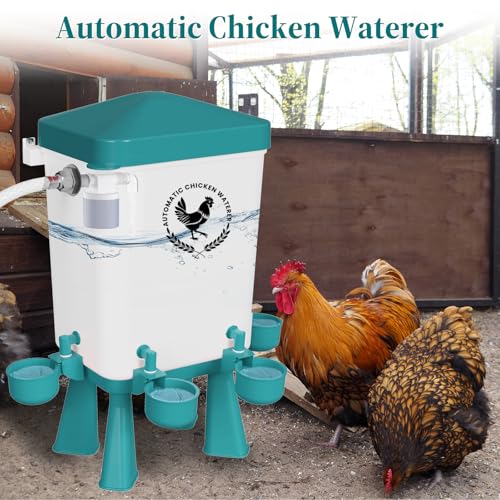 Chicken Waterer, 3 Gallons Automatic Chicken Waterers with 5ft Pipe, Float Controlled Automatic Poultry Water Feeder, 5 Chicken Waterer Cups (Blue, 3 Gallons) - color: Blue