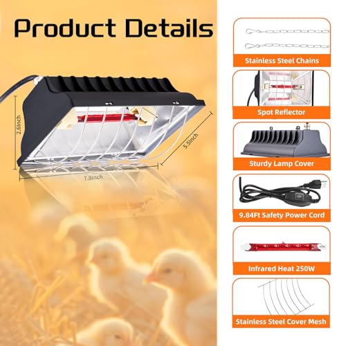 Chicken Coop Heat Lamp 250W Brooder Heating Plate for Chicks Hanging Light Heated Adjustable Temp with Anti-Fall Aluminum Alloy Lamp Shade Suitable for Poultry, Livestock & Small Pets - color: 2pc Black