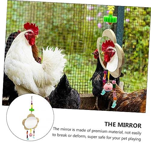 Abaodam Funny Chicken Toy Wooden Hanging Mirror for Hens Pet Rooster Mirror Pendant Coop Toys Bells Random Color