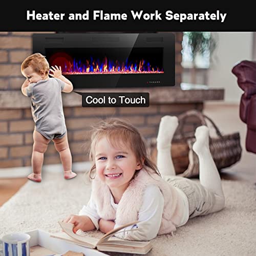 R.W.FLAME Electric Fireplace 50 inch Recessed and Wall Mounted,The Thinnest FireplaceLow Noise, Fit for 2 x 6 Stud, Remote Control with Timer,Touch Screen,Adjustable Flame Colors and Speed - size: 50"